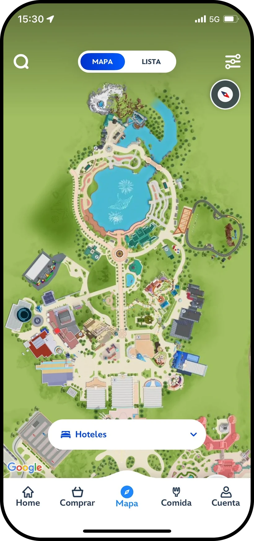 Disneyland app park map studied during feature exploration