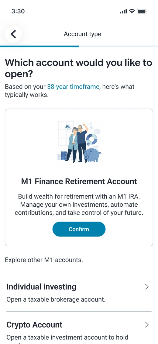 Account type screen