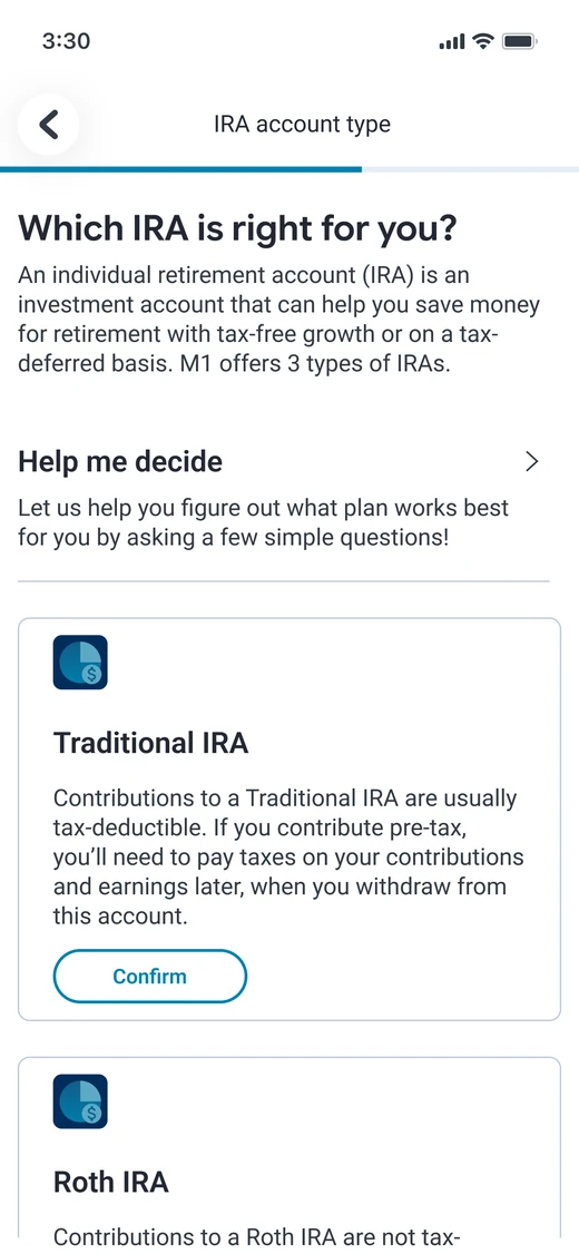 IRA account type screen