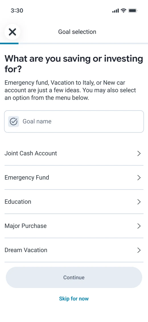 Goal selection screen