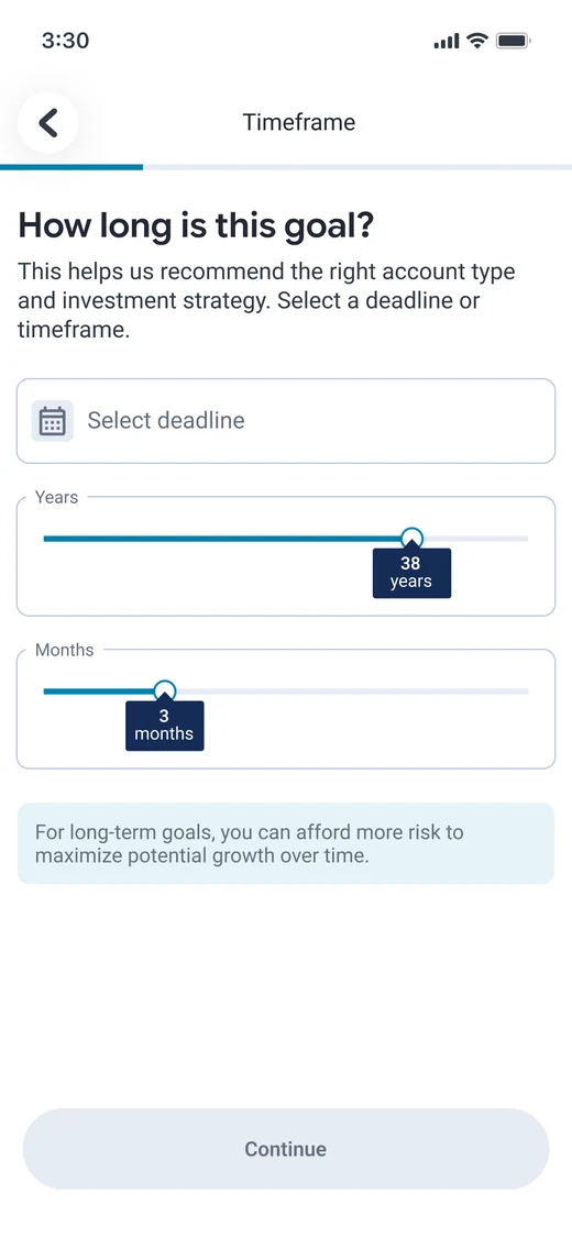 Timeframe screen