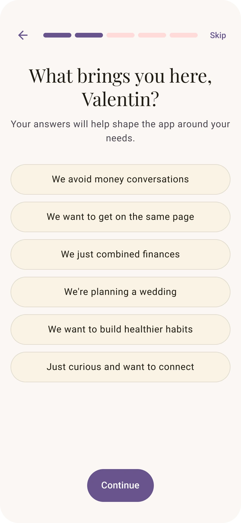 Onboarding question: what brings you here