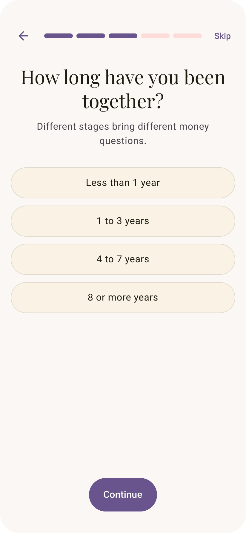 Onboarding question: how long together