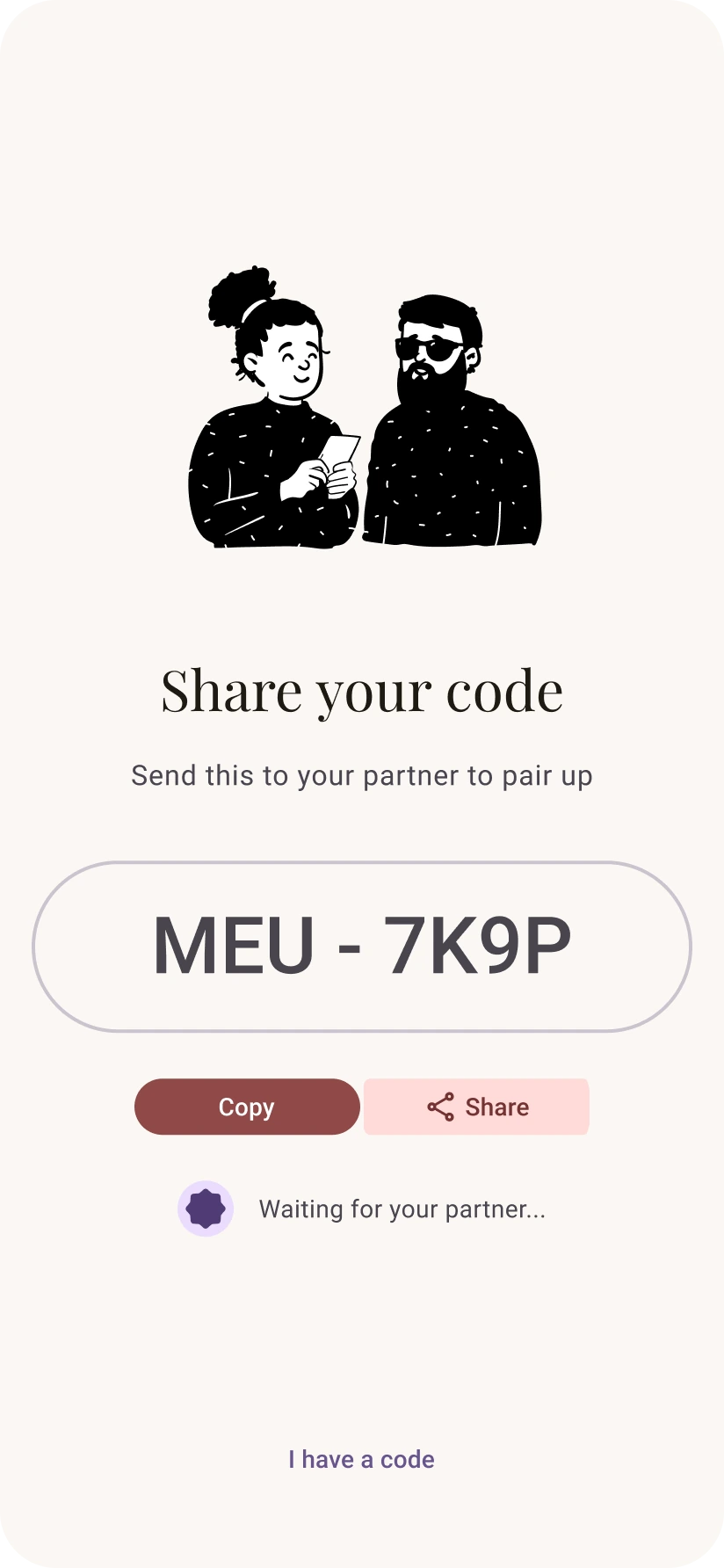 Share pairing code screen