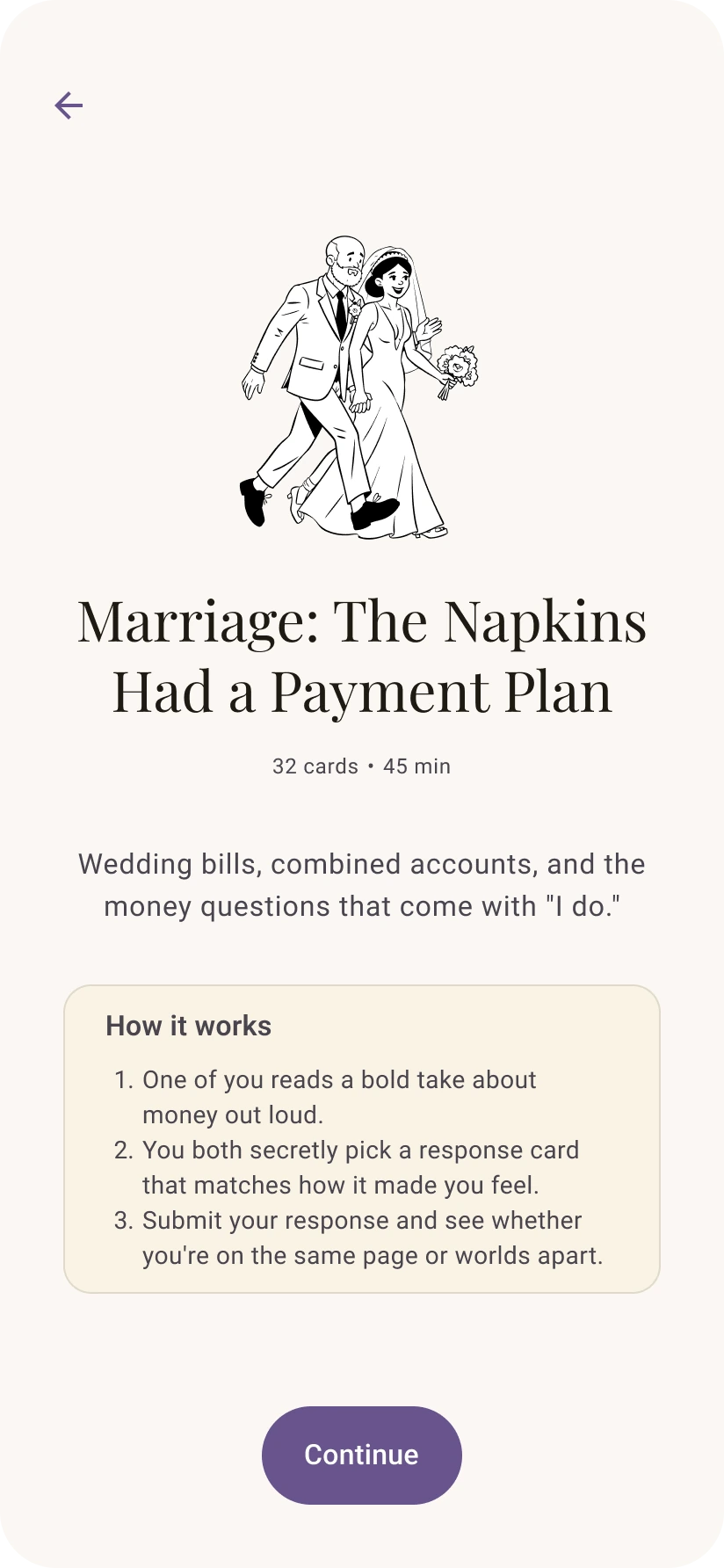 Marriage card pack detail screen