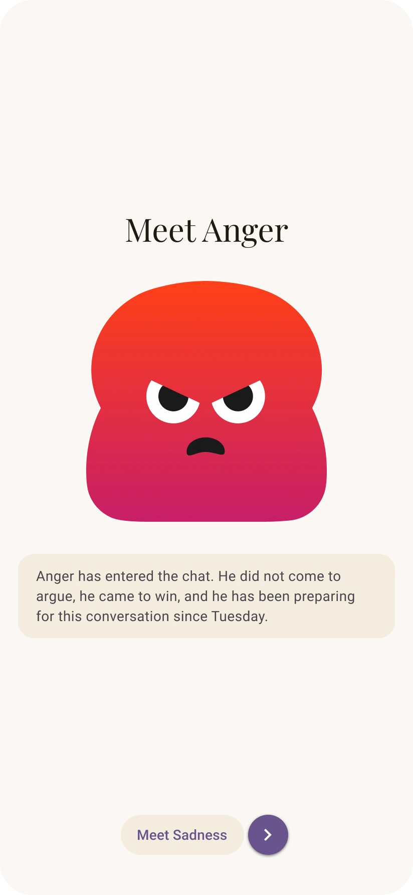 Meet Anger emotion screen